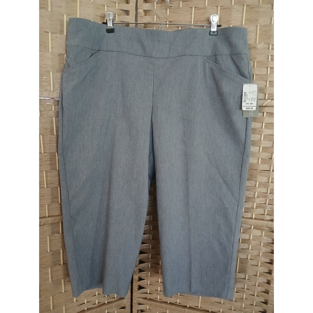 NWT CJ Banks Women's Signature Slimming Gray Pull-On Capri Pants Sz 18W